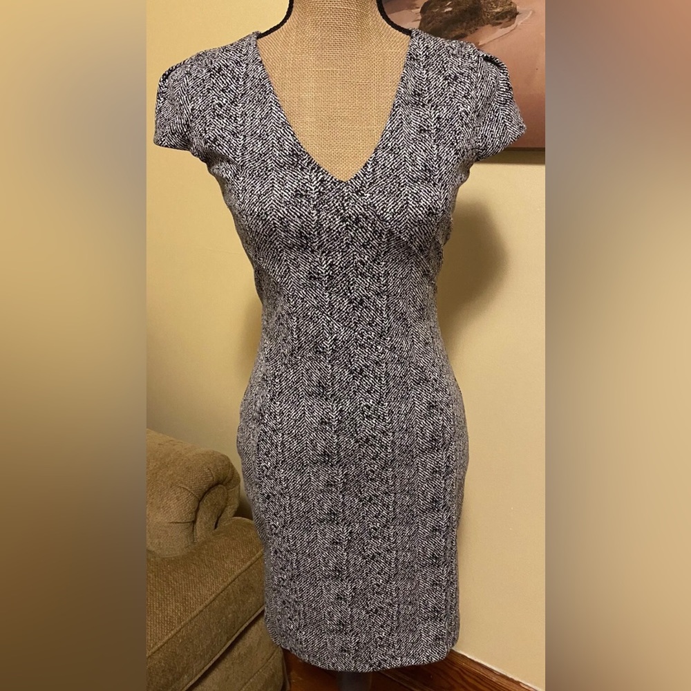 Express Black and White Cap Sleeve V-Neck Sheath Dress XS
